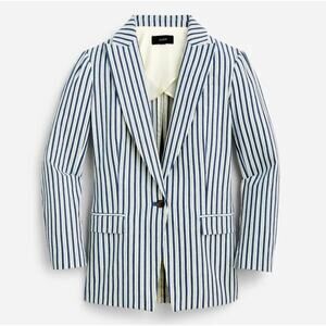 J CREW Willa‎ Blazer Blue White Striped Button Front Jacket Women's Size 6 NWT